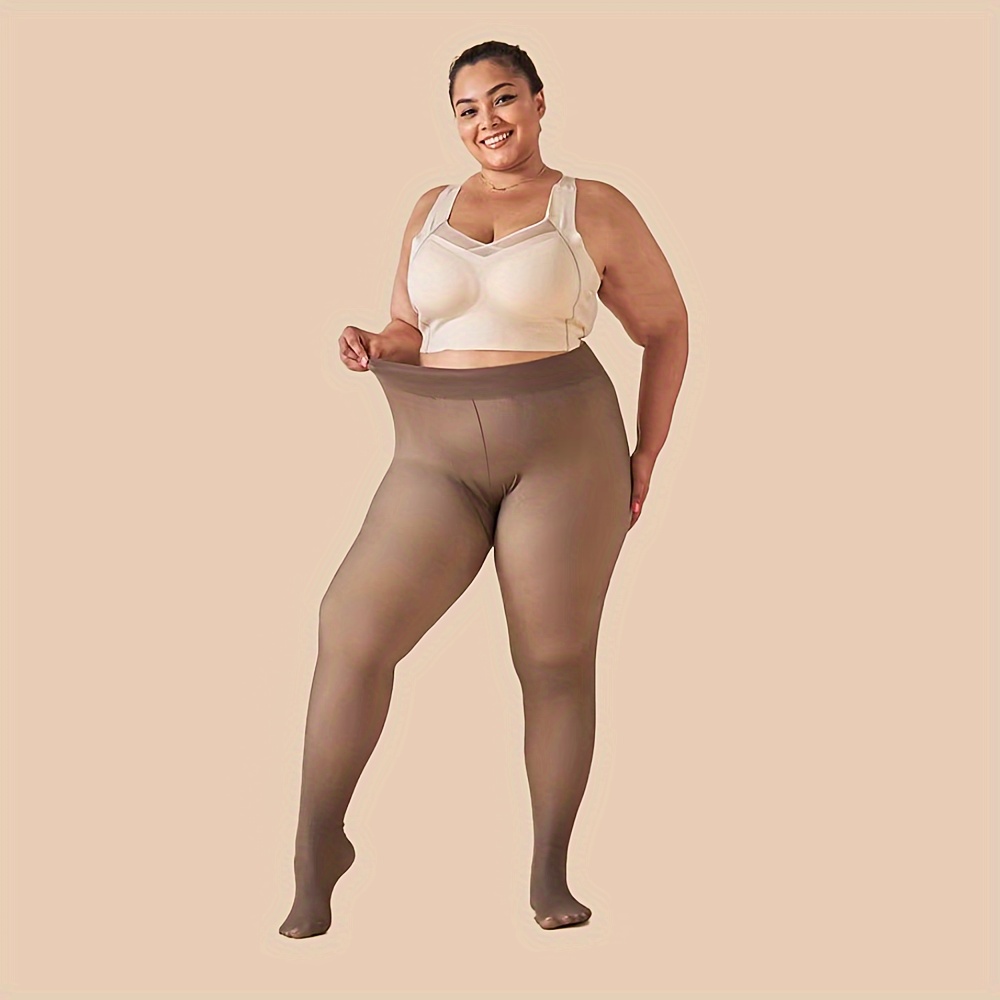 Plus Size Fleece Lined Tights for Women Sheer Warm Thermal Fake Translucent  Pantyhose High Waist Stretchy Leggings Ladies Clothes