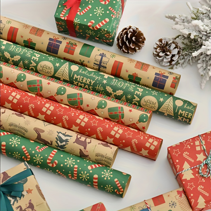  Christmas Gift Wrapping Paper 9pcs, Recyclable Kraft