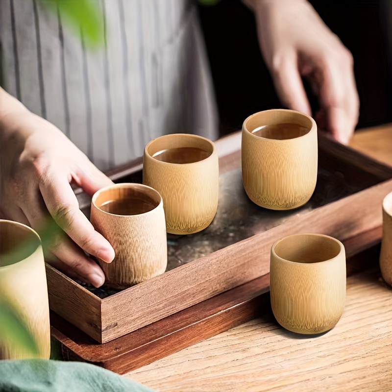 Natural Solid Wooden Tea Cup Set, Elegant Japanese Jujube-Wood Coffee Mug  Handcrafted Small Desk Cup With Handle (2 Pcs)