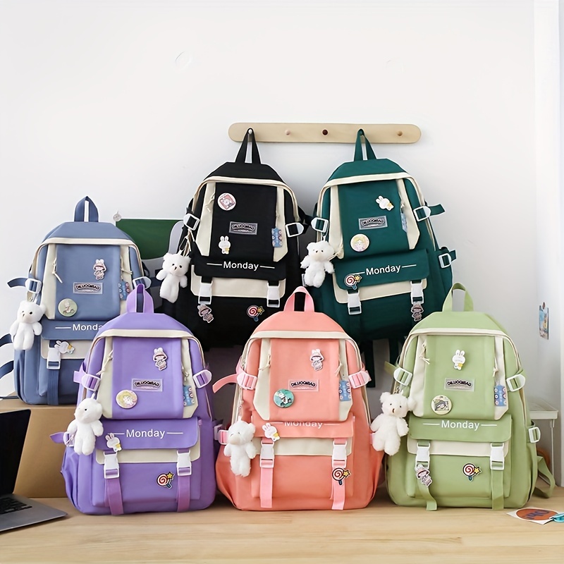 Knot & Badge Decor Functional Backpack With Bag Charm