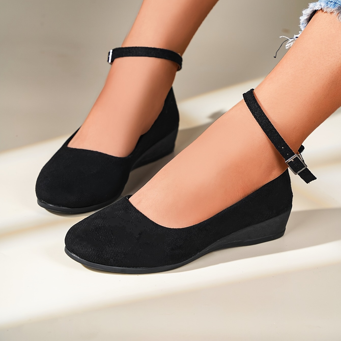 solid color casual shoes women s ankle buckle strap shallow details 4