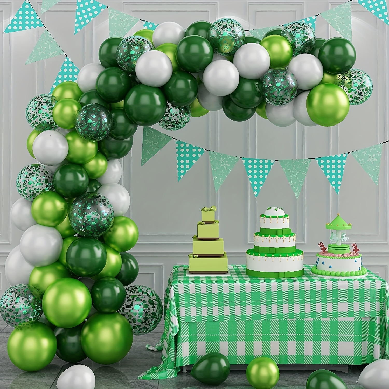 

Balloon Garland Arch Kit Green, 107pcs Green White Balloon Arch Kit Balloon Garland, Latex Balloons With Confetti Balloons For Birthday Decoration Wedding Baby Shower Decoration Jungle Party
