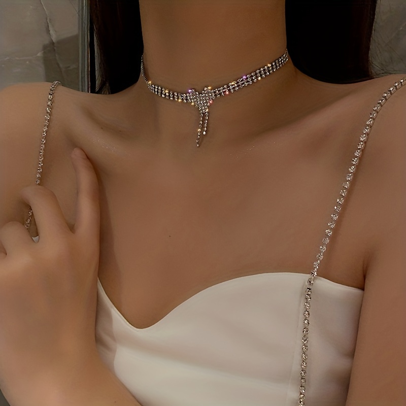 Heart shaped Rhinestones Tassel Necklace Women's Collarbone - Temu