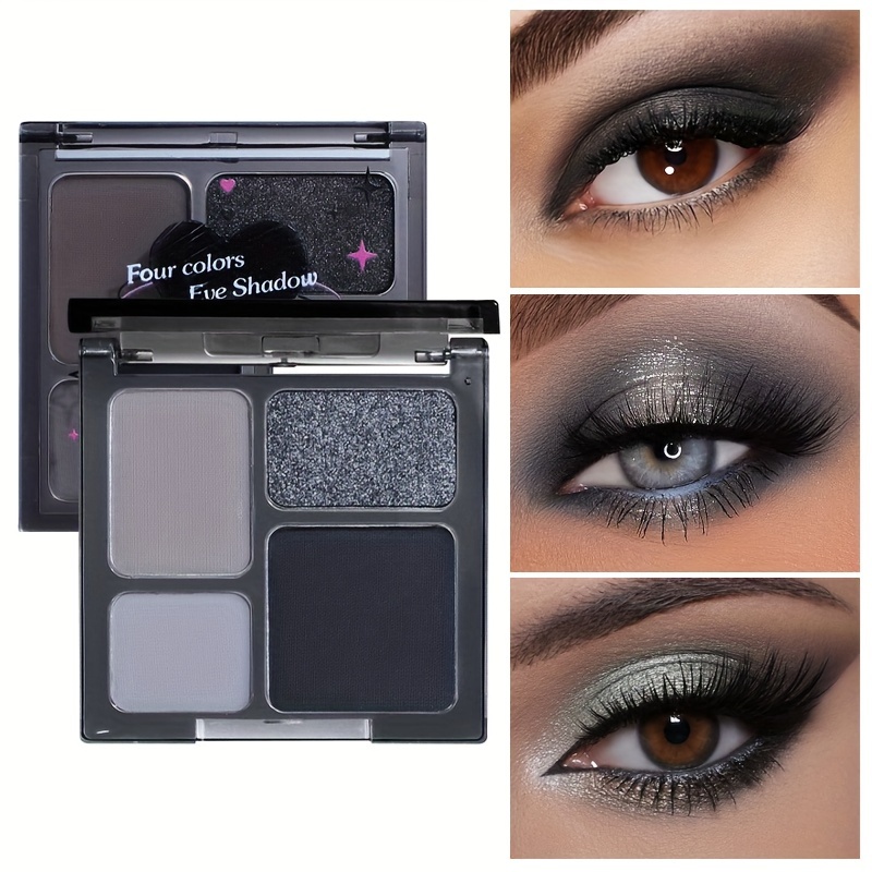 4 Colors Eyeshadow Palette, Matte Pearly Glitter Finish, Punk Smokey Makeup  Black Grey Silvery Eyeshadow For Halloween Party Makeup