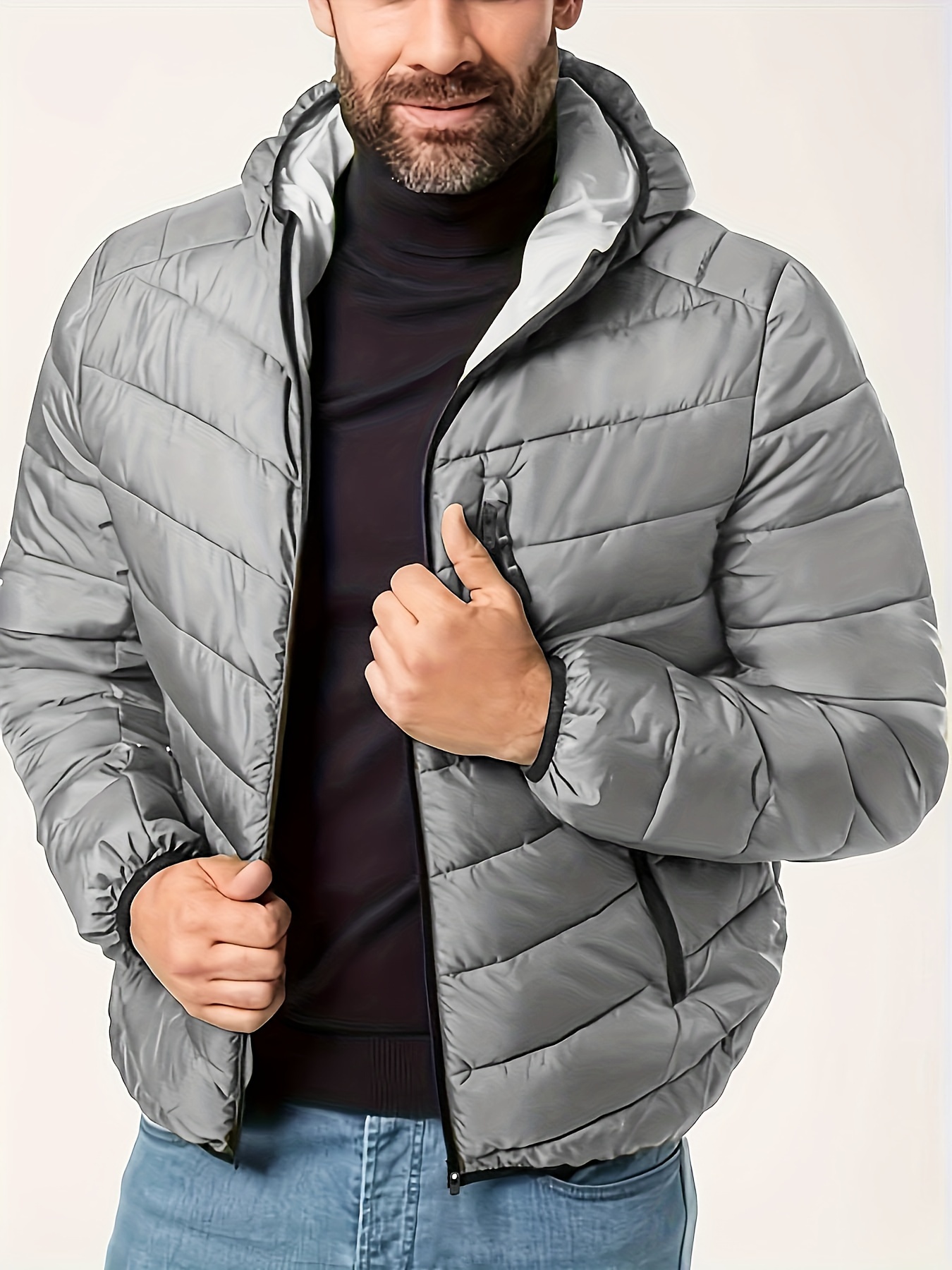 Men's Plus Size Solid Chevron Hooded Quilted Jacket Winter - Temu