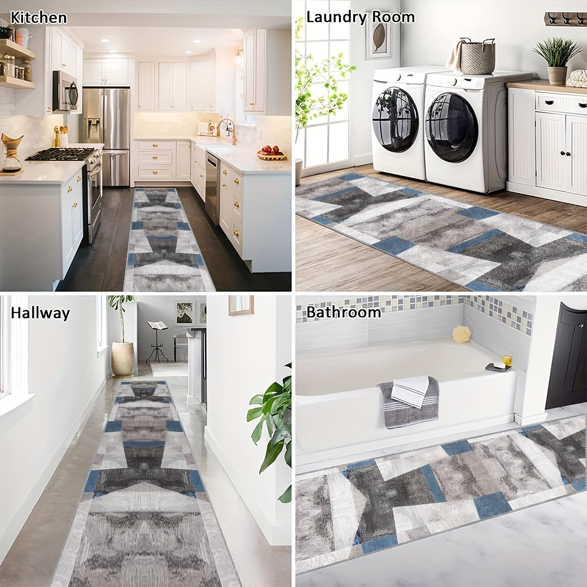 Modern Contemporary Runner Rug Abstract Laundry Room Long Oriental Hallway
