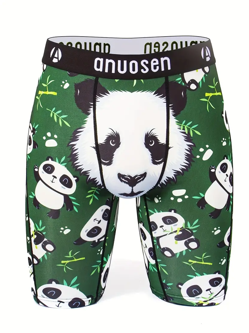 Men's Cartoon Cute Panda Print Fashion Sports Long Boxer Briefs Shorts,  Moisture Wicking Breathable Comfy Anti-wear Quick Drying Boxer Trunks,  Men's N