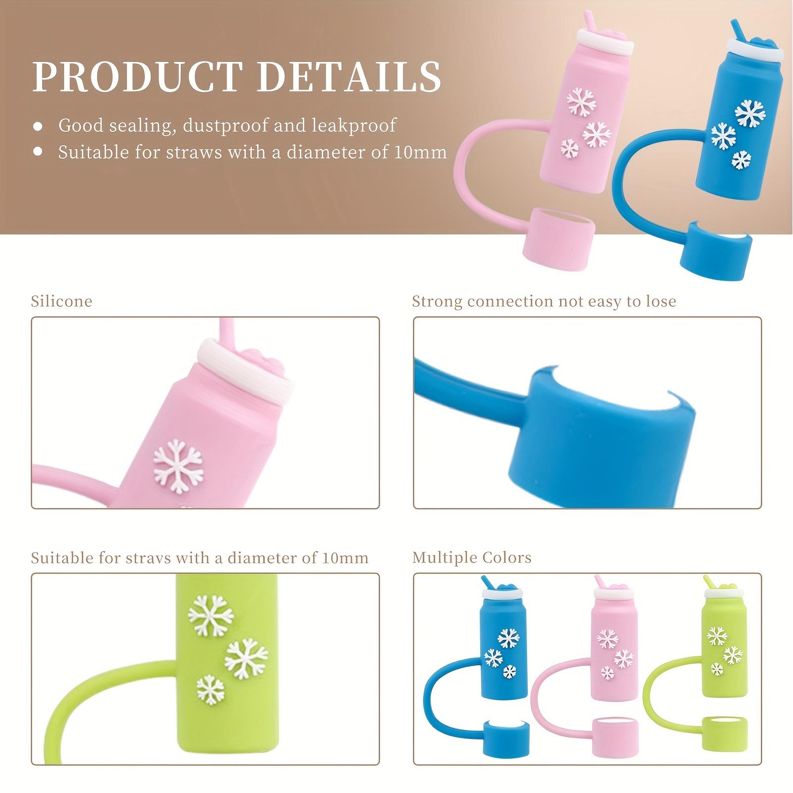 4Pcs 10mm(0.4in) Diameter Cute Silicone Straw Covers Cap for Cup,  Dust-Proof Drinking Straw Reusable Straw Tips Lids
