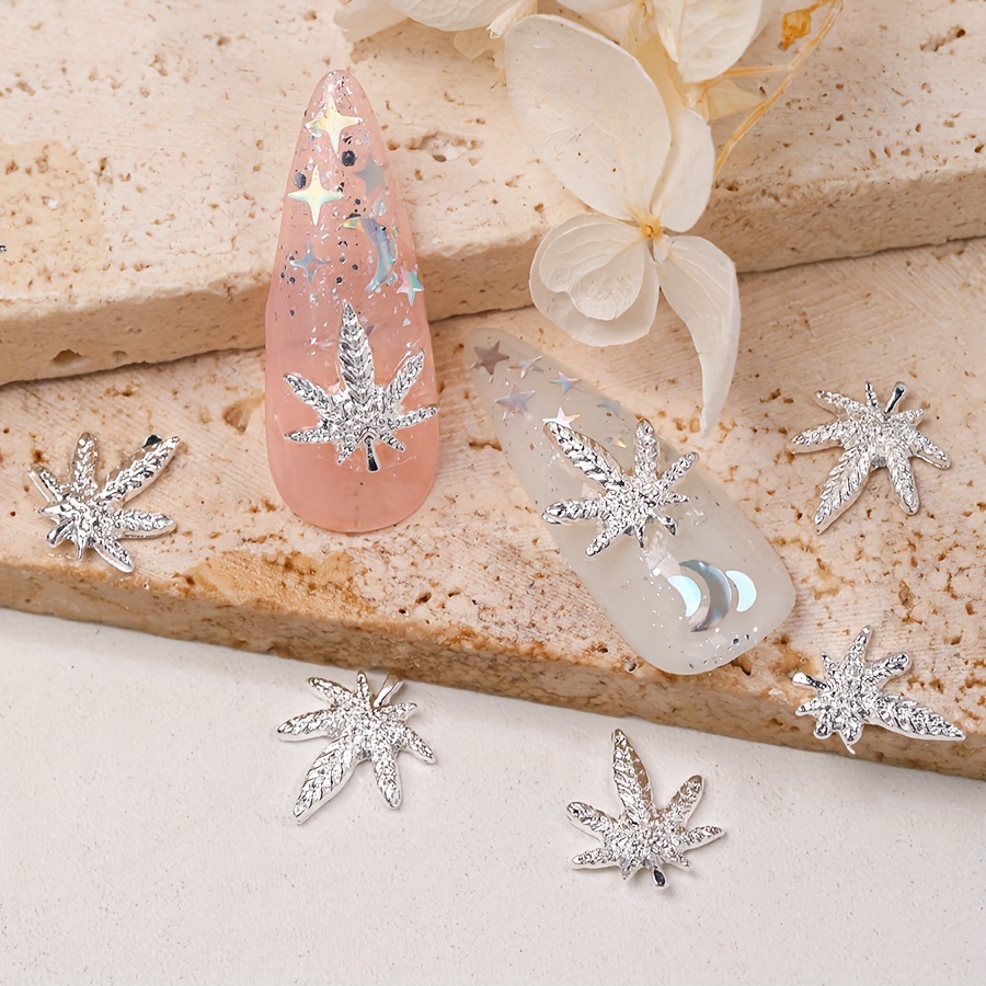 3d Alloy Maple Leaf Nail Art Charms sparkling Silver Nail - Temu