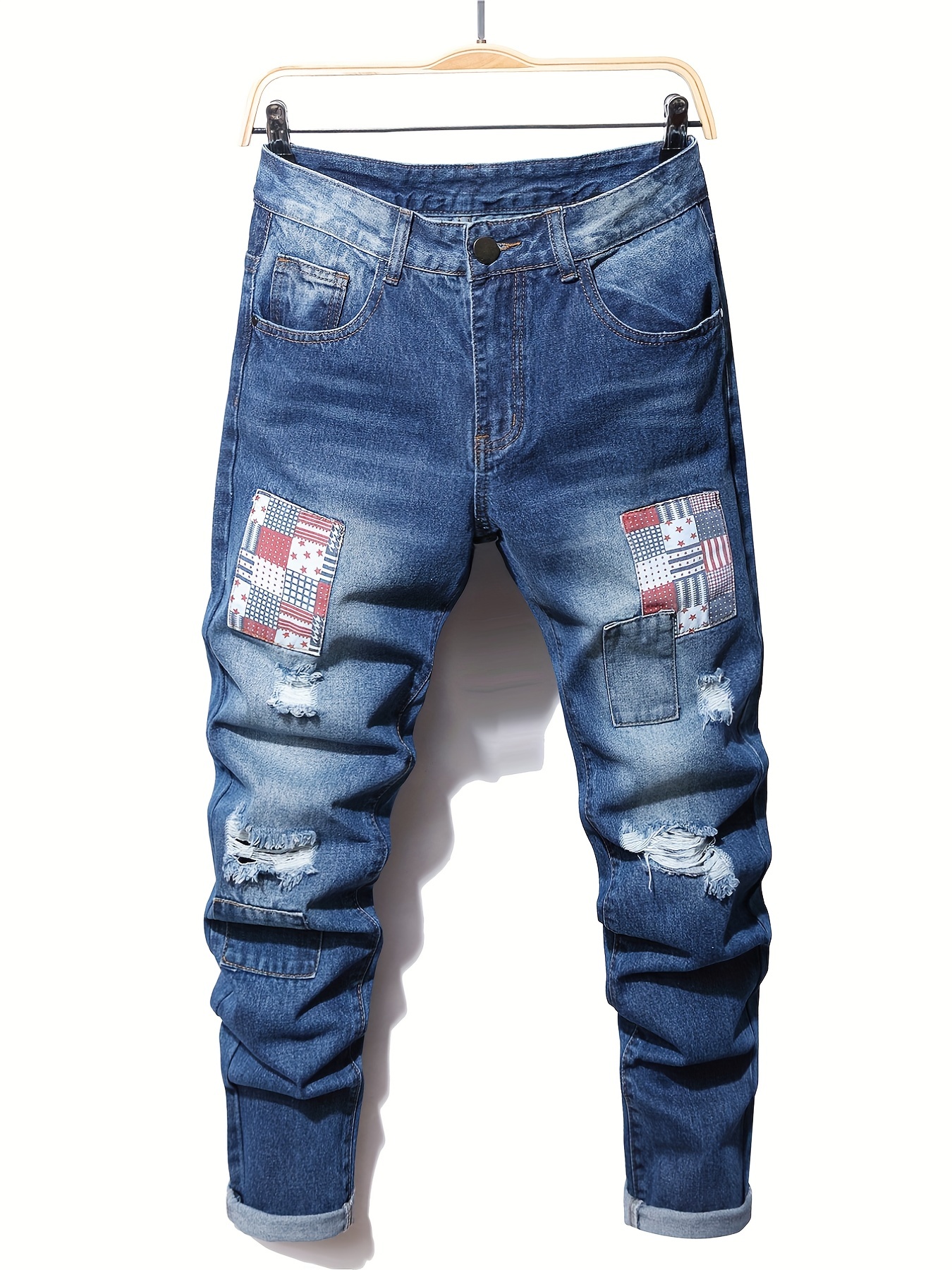 Slim Fit Embroidery Jeans Men's Casual Street Style - Temu