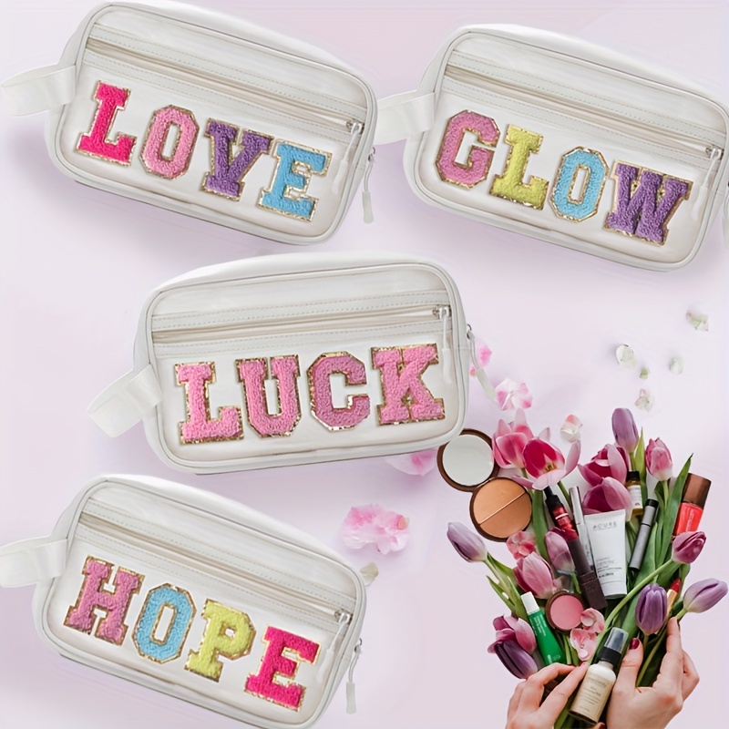 Lucky Love Diaper Bag Organizing Pouches | Set of 3 Including Diaper Clutch  | Dry Wet Bag (Chenille Letter Pouches)