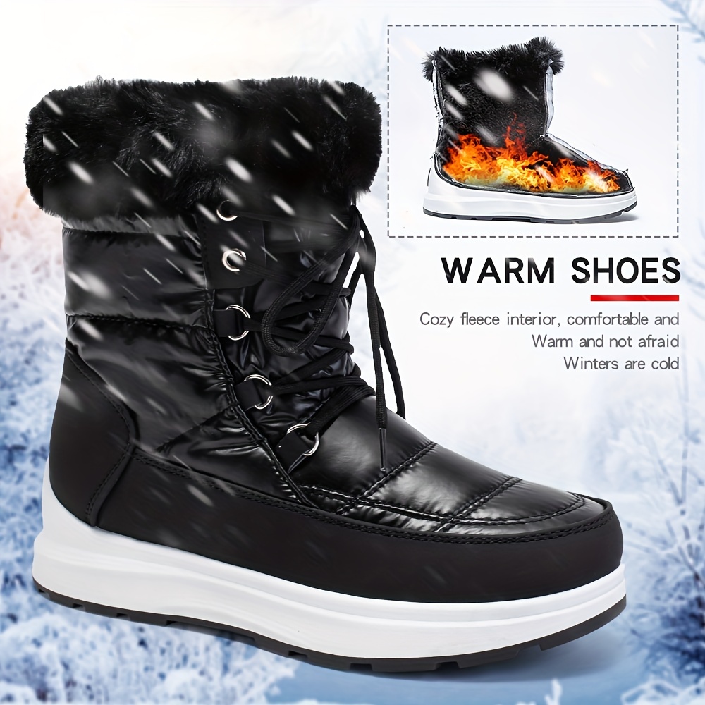 Winter Warm Snow Boots Fur Lined Lace Up Ankle Boots Waterproof