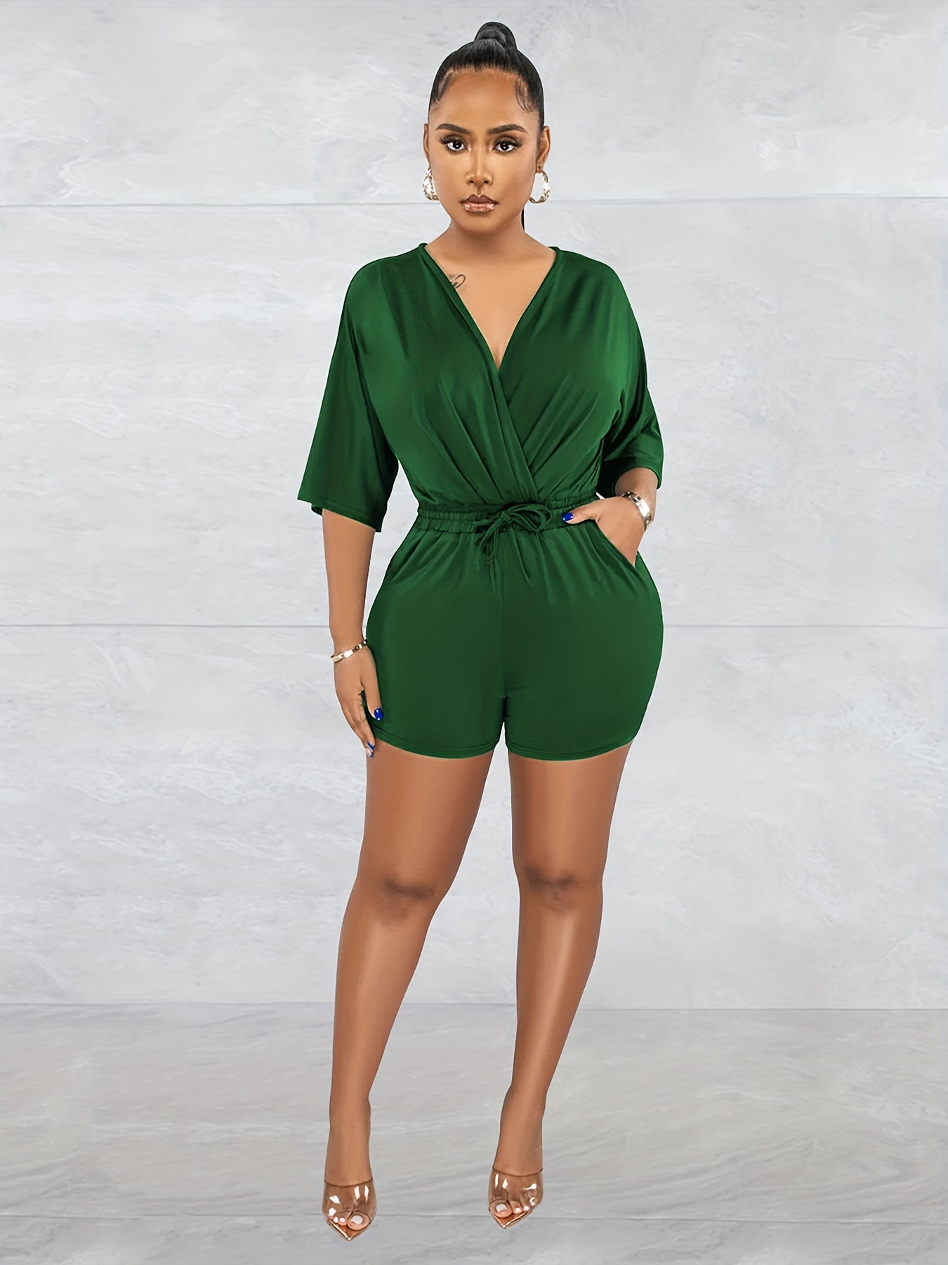 Women Straight Leg Jumpsuit Short Sleeve O-Neck Playsuit Buttons Loose  Clubwear Solid Long Pants Romper with Belt at  Women's Clothing store