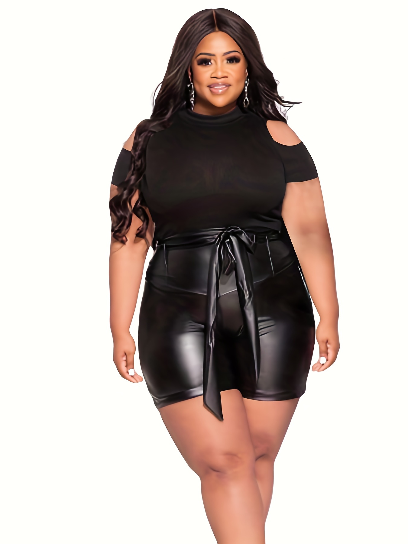Plus Size Casual Outfits Two Piece Set Women's Plus Solid - Temu Canada