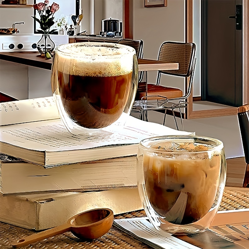 2pcs. 350ml/12oz Double Wall Insulated Glass Coffee Mugs With Handles,  Transparent Coffee Cups And Tea Cups. Perfect For Coffee, Latte,  Cappuccino, Tea, Juice. Suitable For Christmas, Halloween, Home Gathering,  Birthday Party.