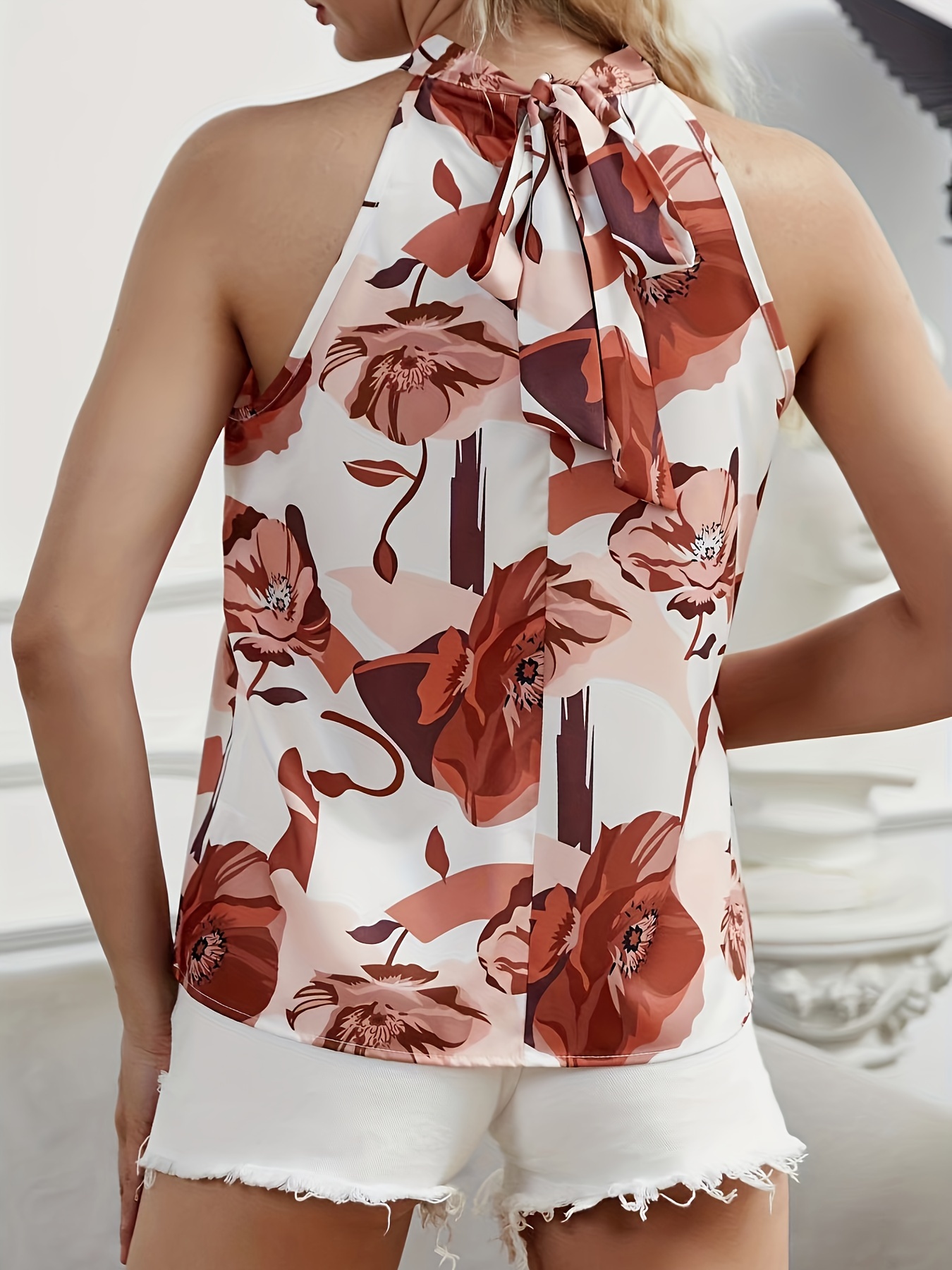 floral print halter fashion blouse elegant sleeveless blouse for spring summer womens clothing