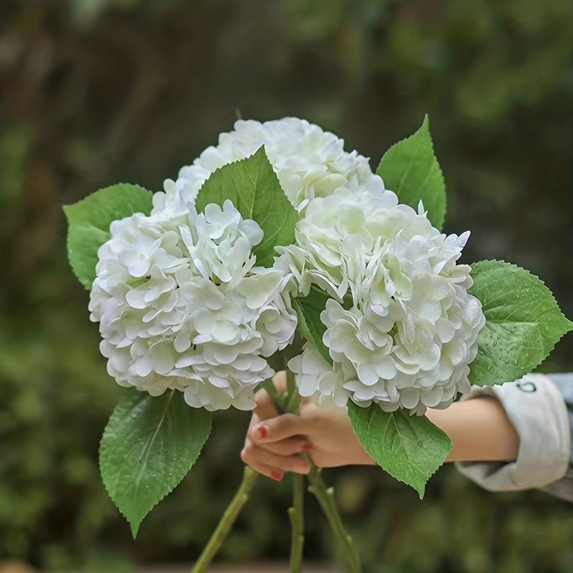 3 piezas de hortensias artificiales de 21 pulgadas color azul degradado  realista de tacto real, flor de látex de hortensias grandes para decoración  de