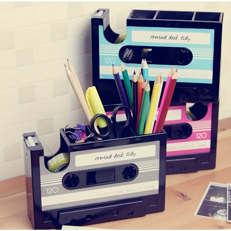 Retro Tape Shape Desktop Pen Holder Cutter Office Stationery