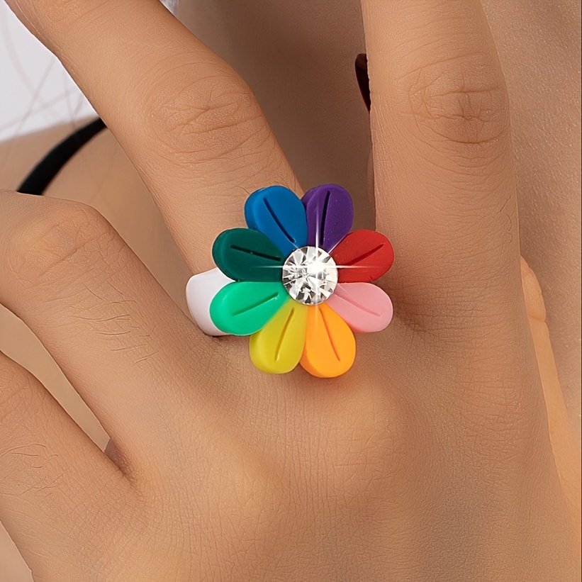 

1pc Fashion Colorful Flower Ring Suitable For Daily Holiday Wear