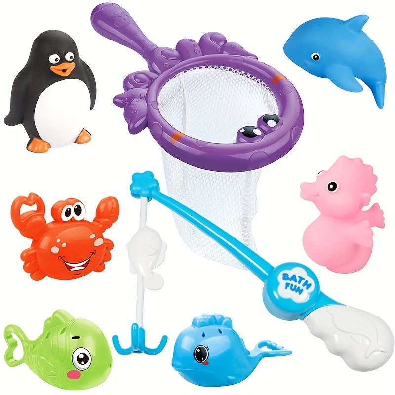 Bath Toys Fishing Games with Fish Net Squirt Fishes Crab Pool Bath Time  Bathtub Toy for Toddlers Baby Kids Infant Girls Boys Age