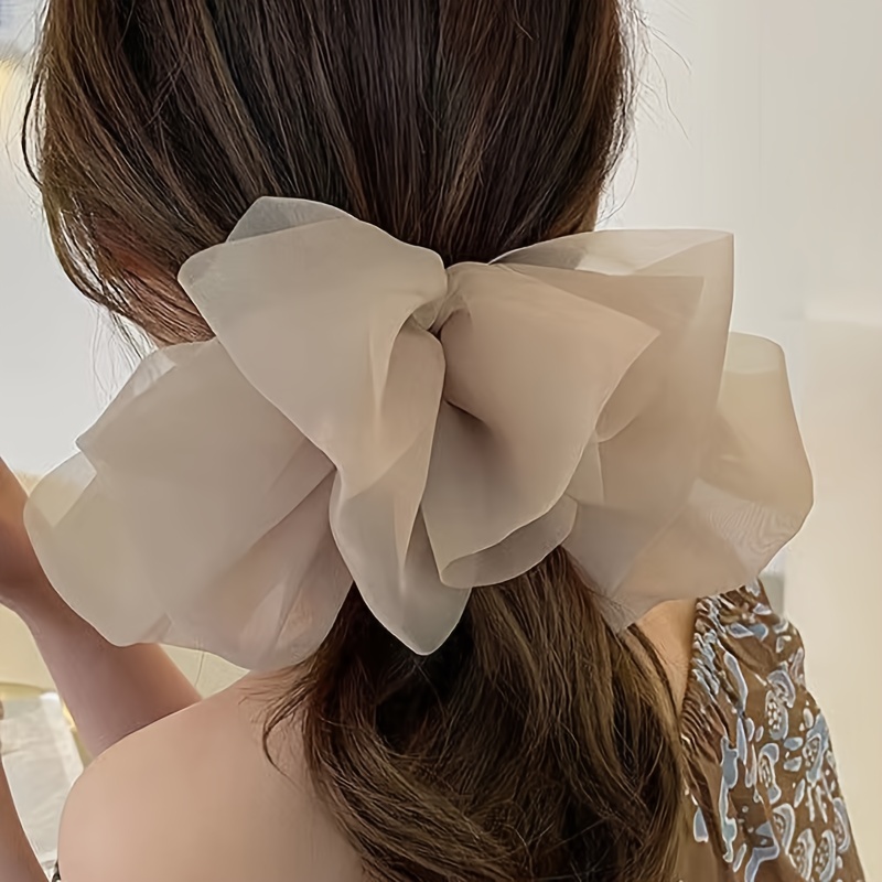 Gifts Are Blue Handmade Chiffon Bowknot Hair Scrunchie with Pearl