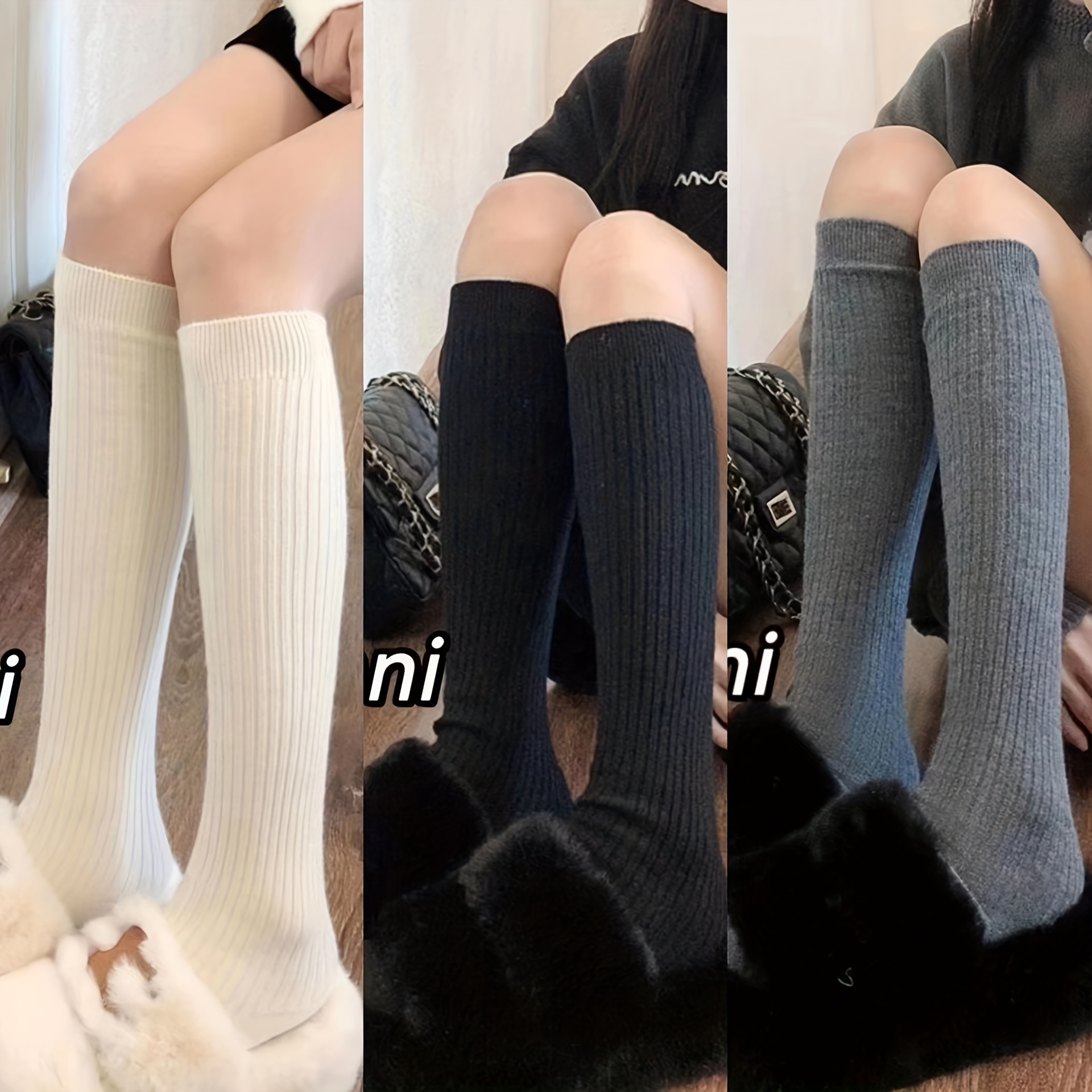 3 Pairs Kids' Over Knee Soft Breathable Tube Socks For Spring/autumn/winter