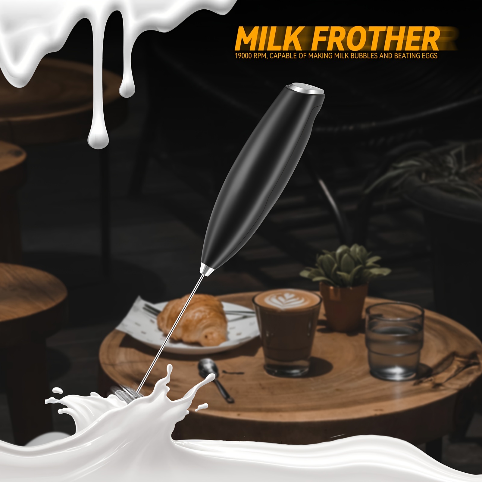 Zulay - Espumador de leche de doble batidor, mezclador de mano de alta  potencia para café con motor mejorado, mezclador eléctrico de bebidas para