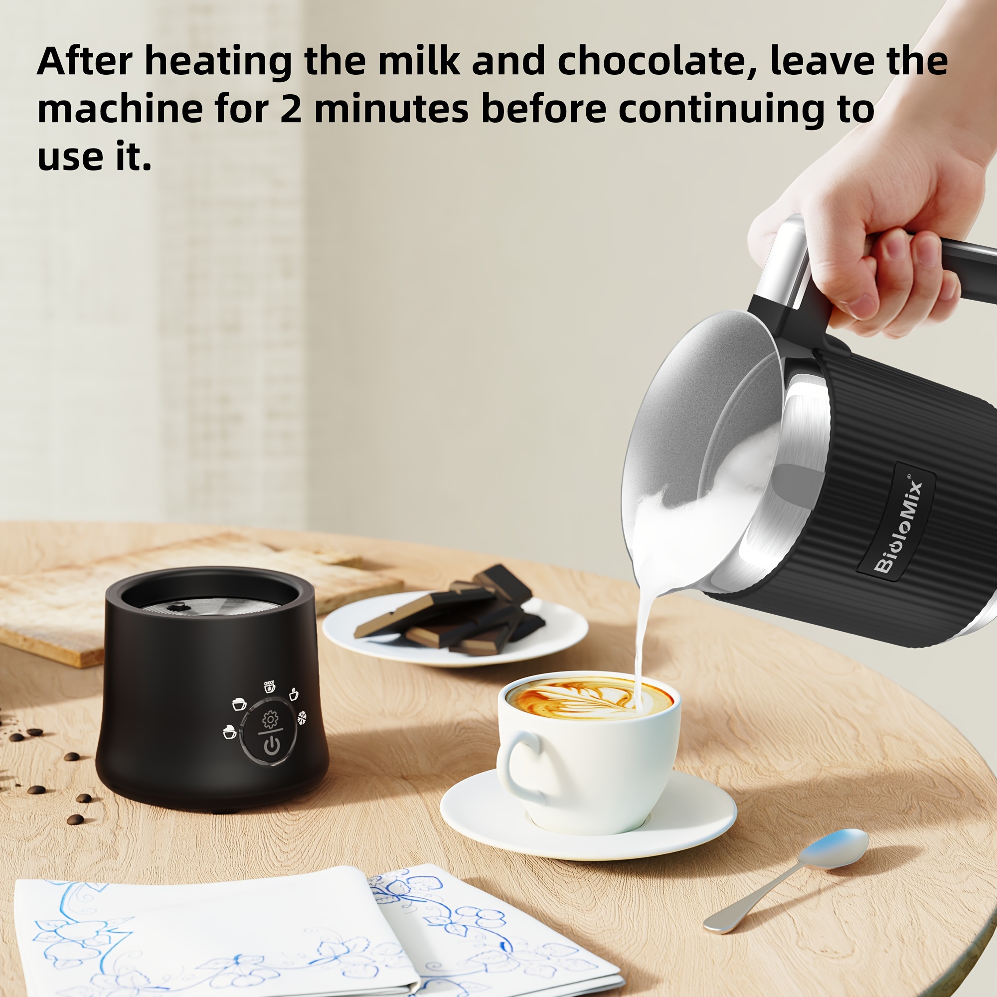Espumador de leche eléctrico Biolomix, vaporizador de leche, calentador de  leche caliente o frío, 3 funciones para café