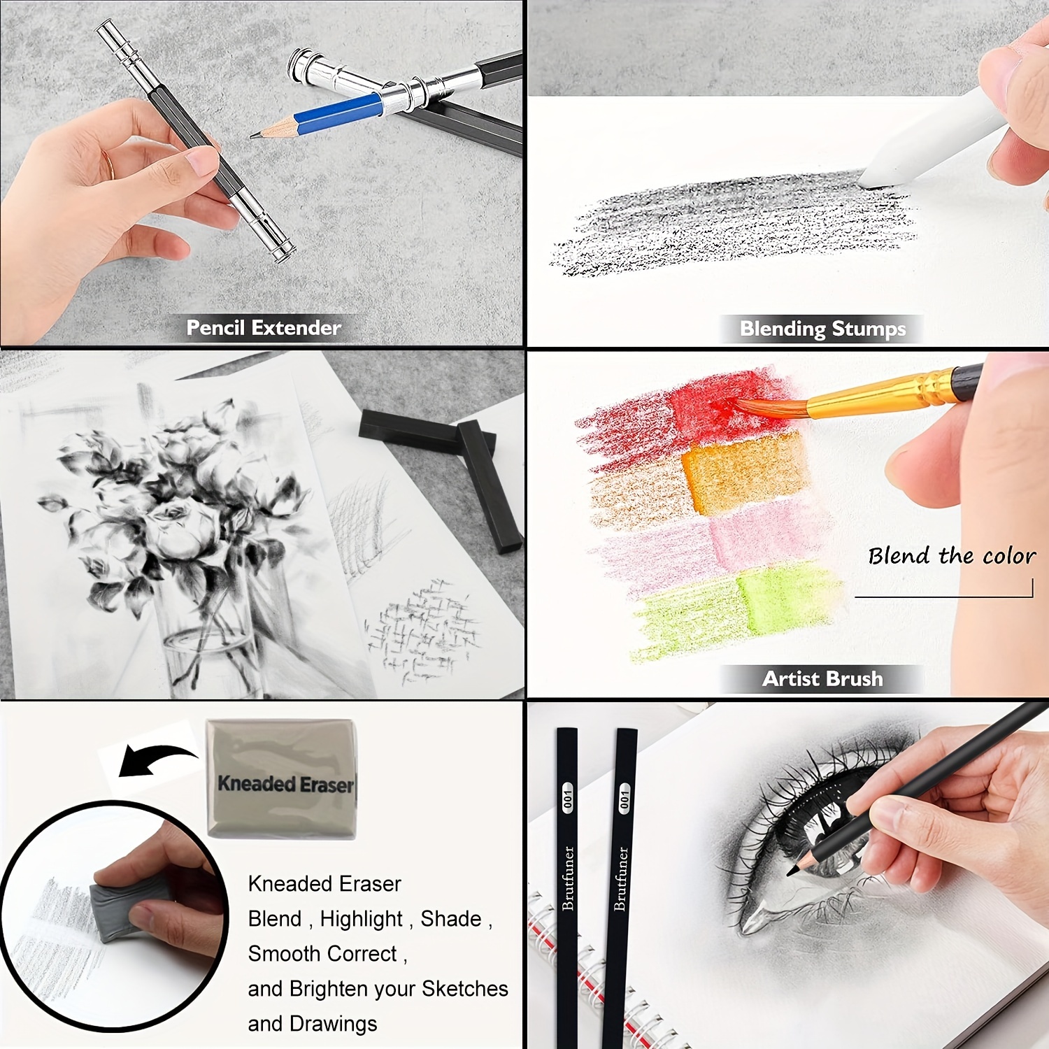 Buy H & B Sketch Pad and Pencils Set 33 Pcs, Art Supplies Art Kit with  Sketch Book Drawing Charcoal Pencil Eraser Sharpener Pencil Extender &  Canvas Art Bag for Artist Beginners