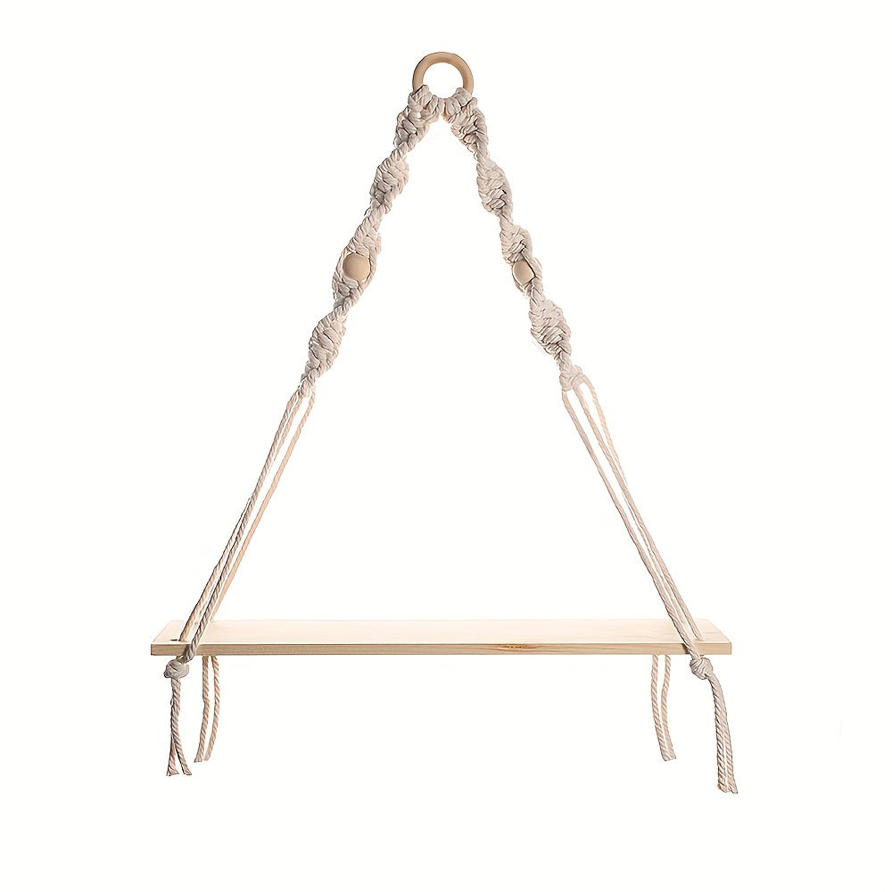 Hand Woven Macrame Rope Tapestry Holder Boho Wood Rack Wall Decor