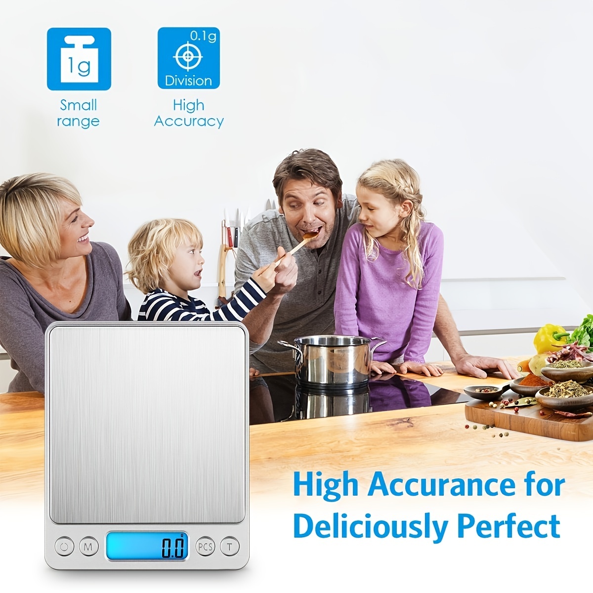 1pc Rechargeable Stainless Steel Digital Scale With 0.1g-3000g