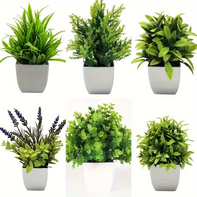 9pcs / Set Mini Fausses Plantes En Pots, Plantes D'eucalyptus Artificielles  En Plastique, Herbe De Blé