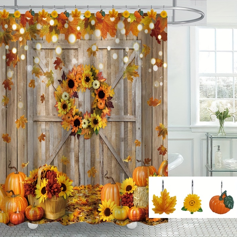 Shower Curtain Hook Autumn Harvest Pumpkin Maple Leaf - Temu