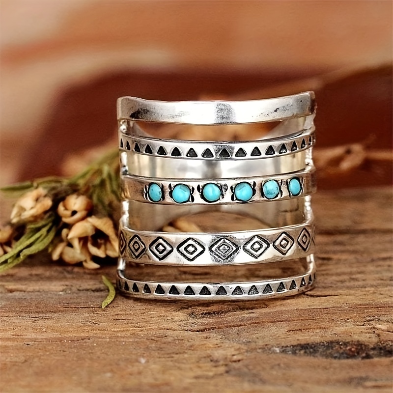 Boho Engraved Vintage Pine Stone Ring for Men