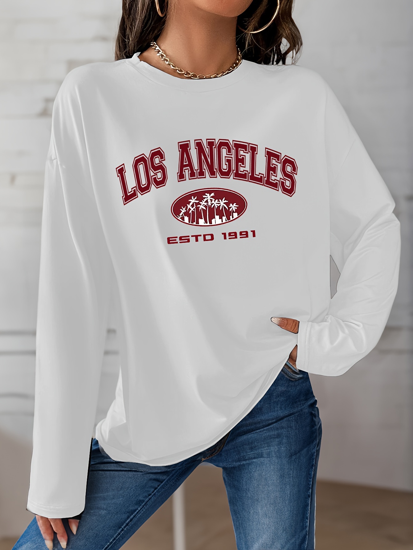 Camiseta Cuello Redondo Estampado Letras Angeles Camisetas - Temu