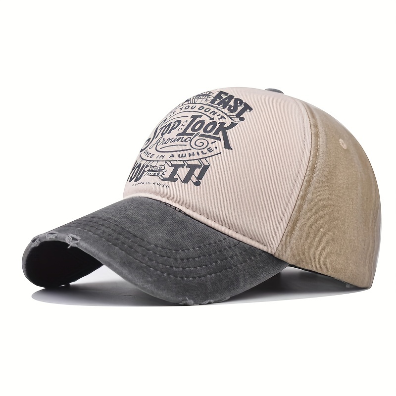 Washed Cotton Print Baseball Cap Casual Distressed Letter Peaked Cap
