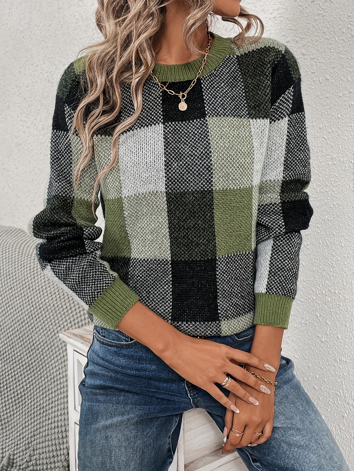 Womens plaid cheap pullover