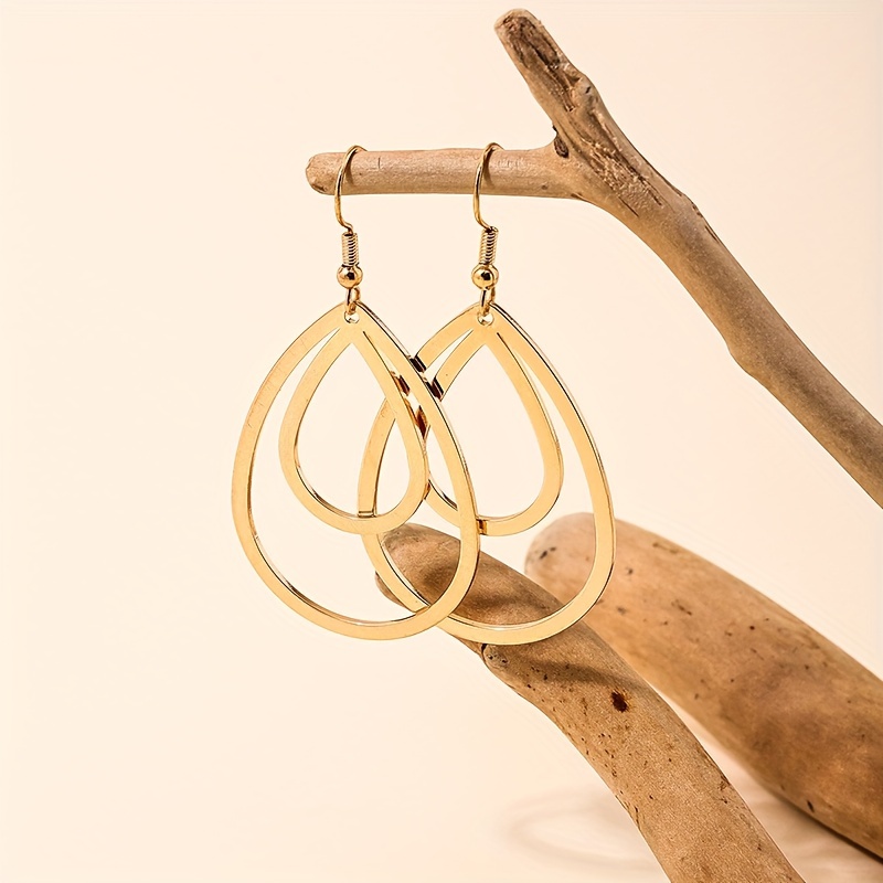 

Double Golden Hollow Dangle Earrings Iron Jewelry Accessories