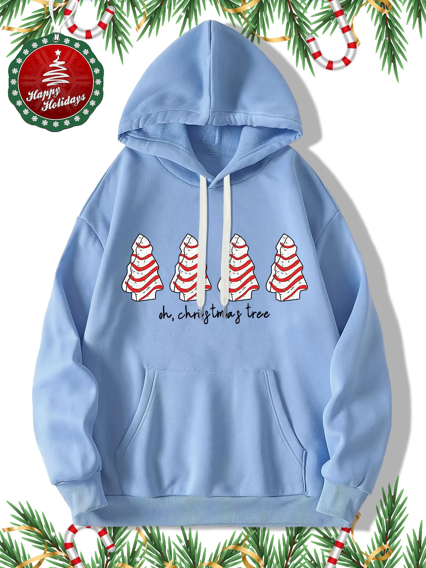 Christmas Tree Print Ladies Long-Sleeves Hooded Blouse Pocket Hoodies  Womens Sweatshirt Large Size Soft Sweater Solid Color Tops - AliExpress