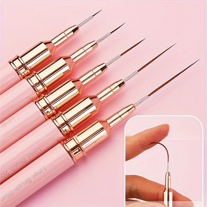 

5pcs Pink Nail Art Brushes For Details, Long Nail Art Line Brushes For Manicure Gel Fine Designs, Thin Nail Design Brush Set Gel Polish Painting Brushes For Nail Art Sizes 4/8/12/20/25mm Easter Gift