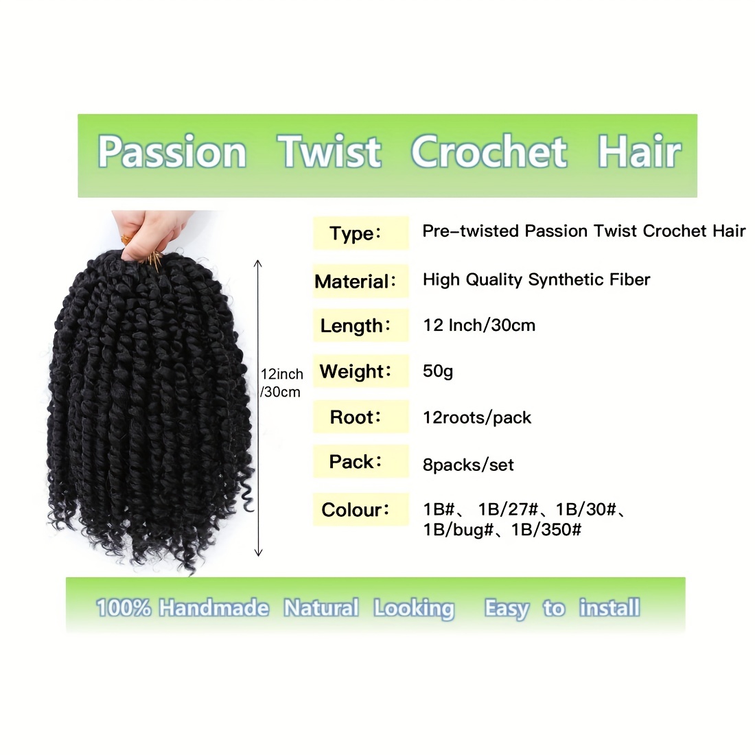 Passion Twist Crochet Hair Passion Twist Hair 18 Inch,8 Packs Pre-looped  Passion Twist Crochet Hair for Balck Women, Pre-twisted Crochet Braids (1B)