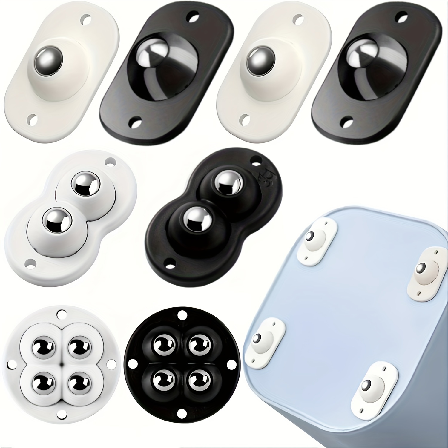Un set de ruedas universales autoadhesivas de 4 piezas con mini bolas de  nailon dobles, utilizadas en varios gabinetes de almacenamiento, casilleros  pequeños, pequeños electrodomésticos en movimiento, rodamiento de bolas  doble