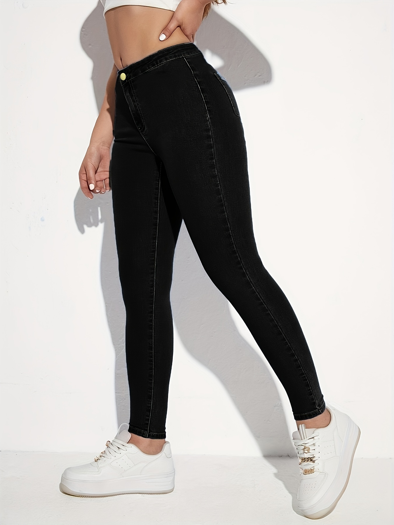  Jeans ajustados de cintura alta para mujer (color gris oscuro,  talla 30) : Ropa, Zapatos y Joyería