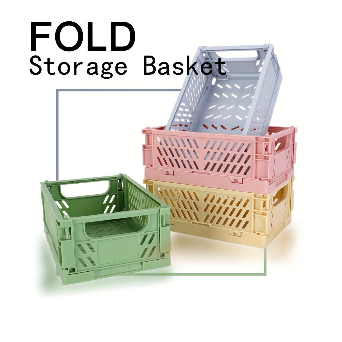 Panier de rangement pliable 4 pièces, paniers en plastique pour  l'organisation du stockage des étagères, caisse de rangement pliante  durable et