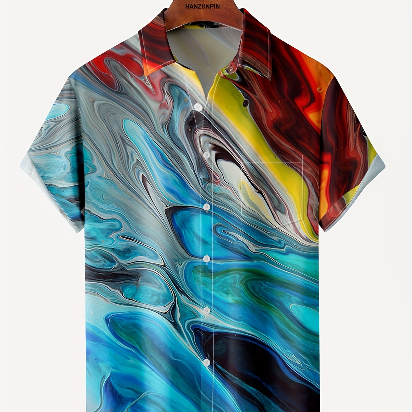 

Plus Size Men's Colorful Hawaiian Shirts For Beach, Comfy Full Printed Short Sleeve Aloha Shirts, Oversized Casual Loose Tops For Summer