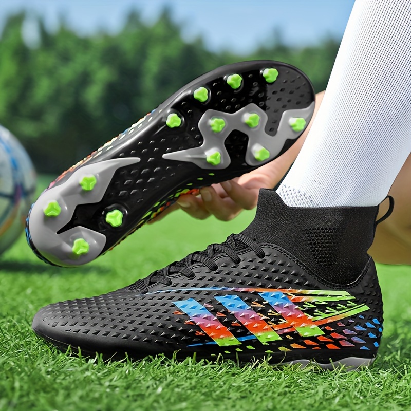 Chaussures de football en toile antidérapantes et résistantes à l'usure  pour enfants / adultes, entraînement sportif, chaussures à pointes en  caoutchouc, taille: 33 / 215 (noir bla