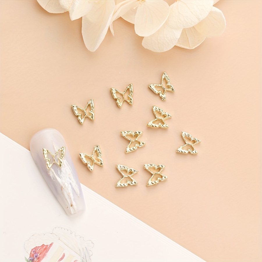 Nail Art Charms With Rhinestones 3d Alloy Flower Butterfly - Temu