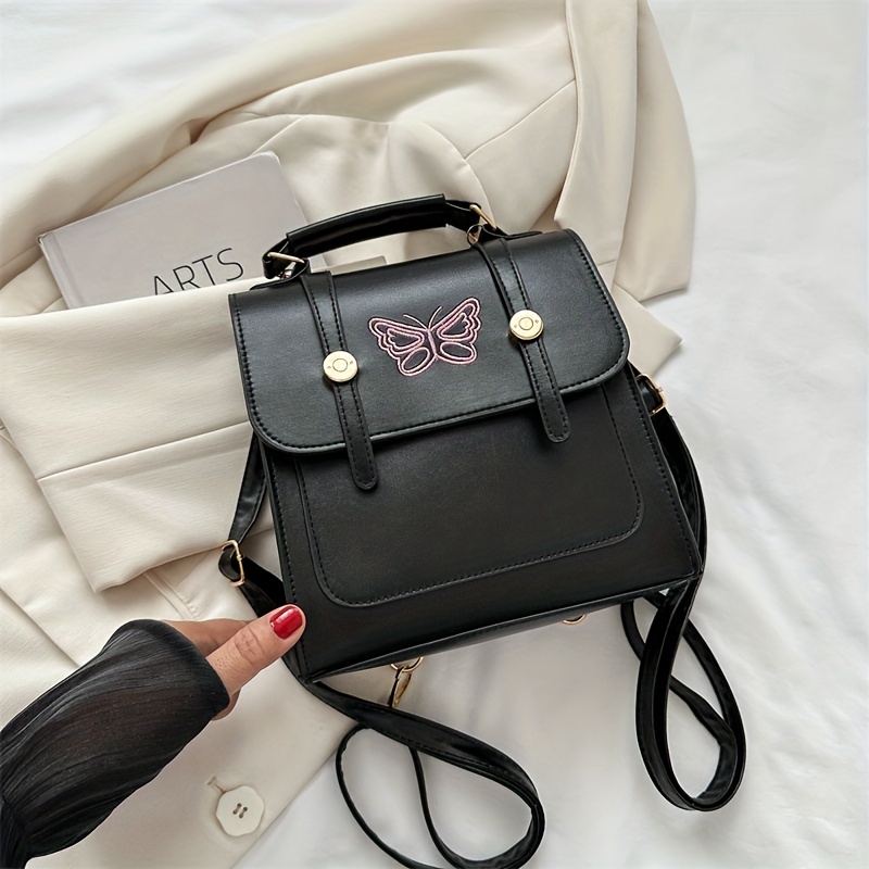 Mini Metal Butterfly Decoration Fashionable Drawstring Design Flap Backpack