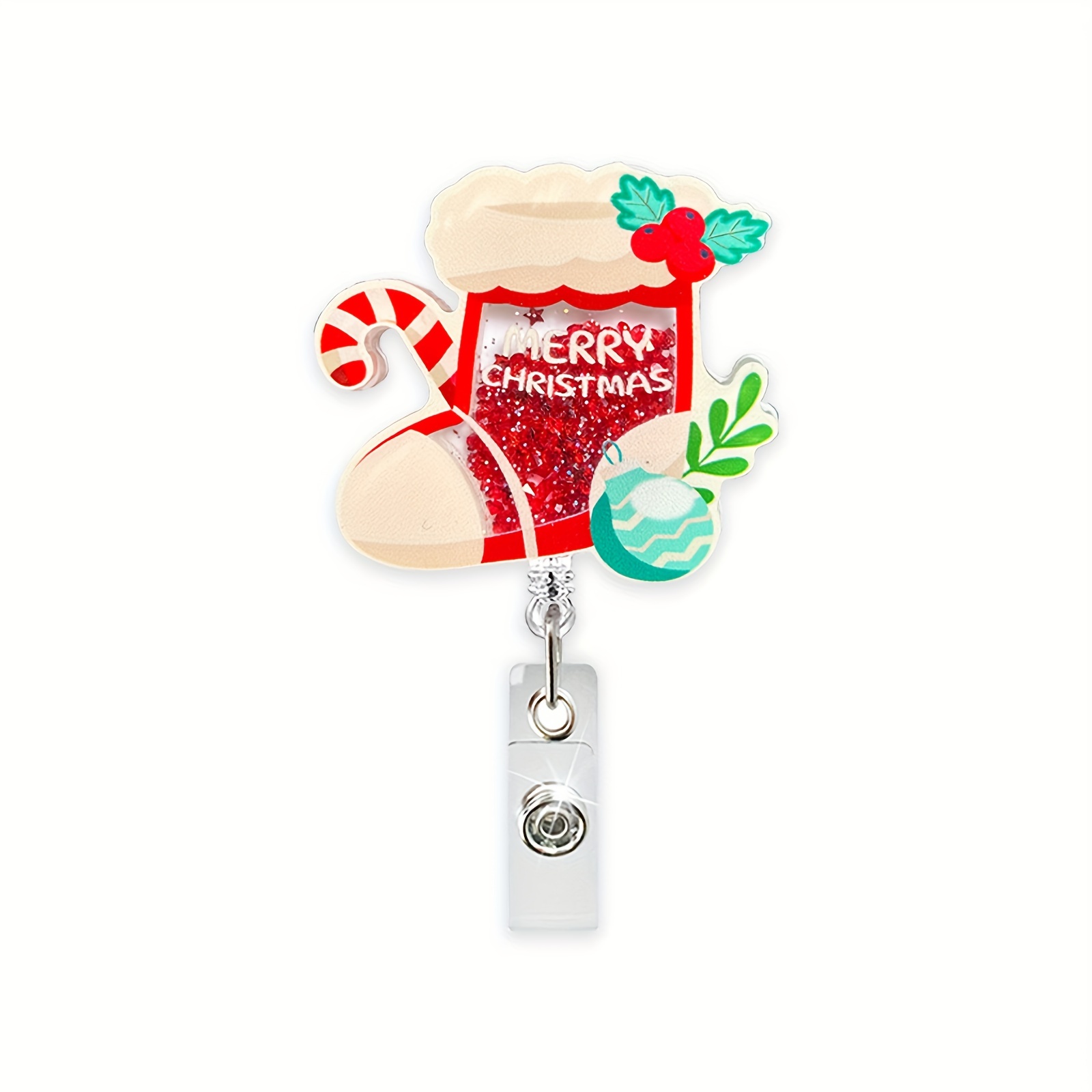 New Acrylic Retractable Merry Christmas Nurse Badge Reel Glitter