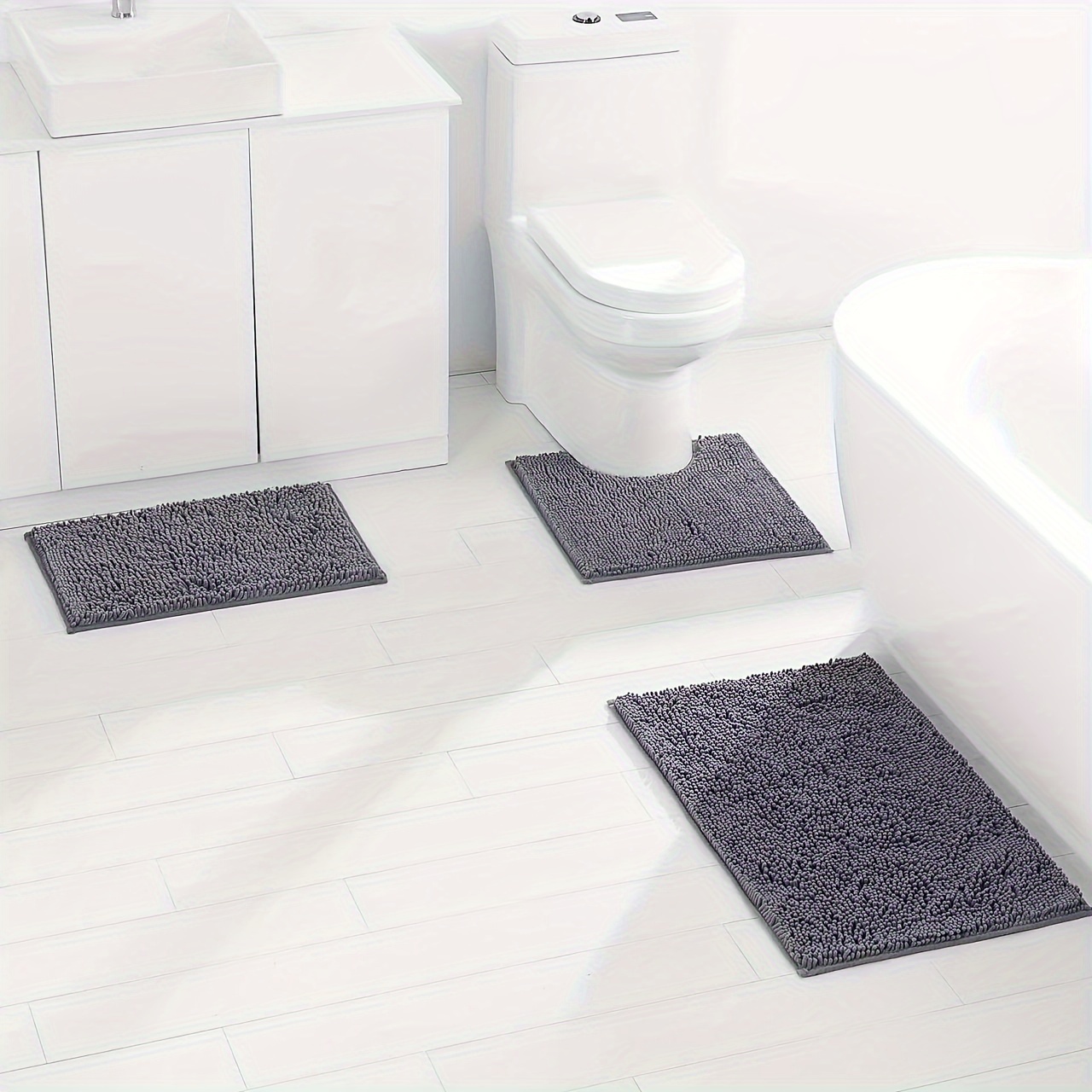 Badematte Shag-Teppich,dreiteiliges Plüsch-Toilettenset